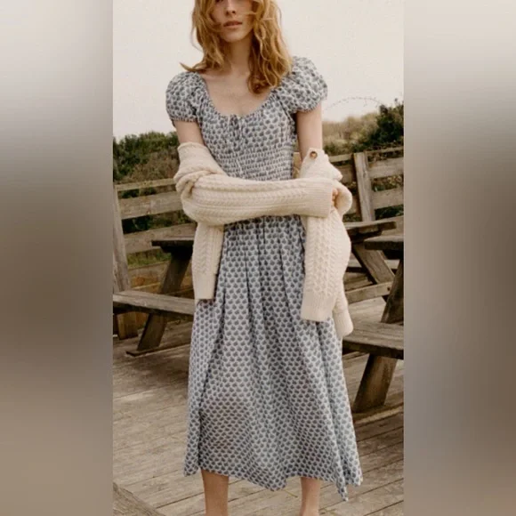 DÔEN Blue and White Floral Midi Dress - Picture 2 of 5